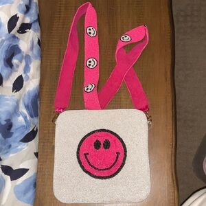 Pink and White Smiley Face Beaded Bag